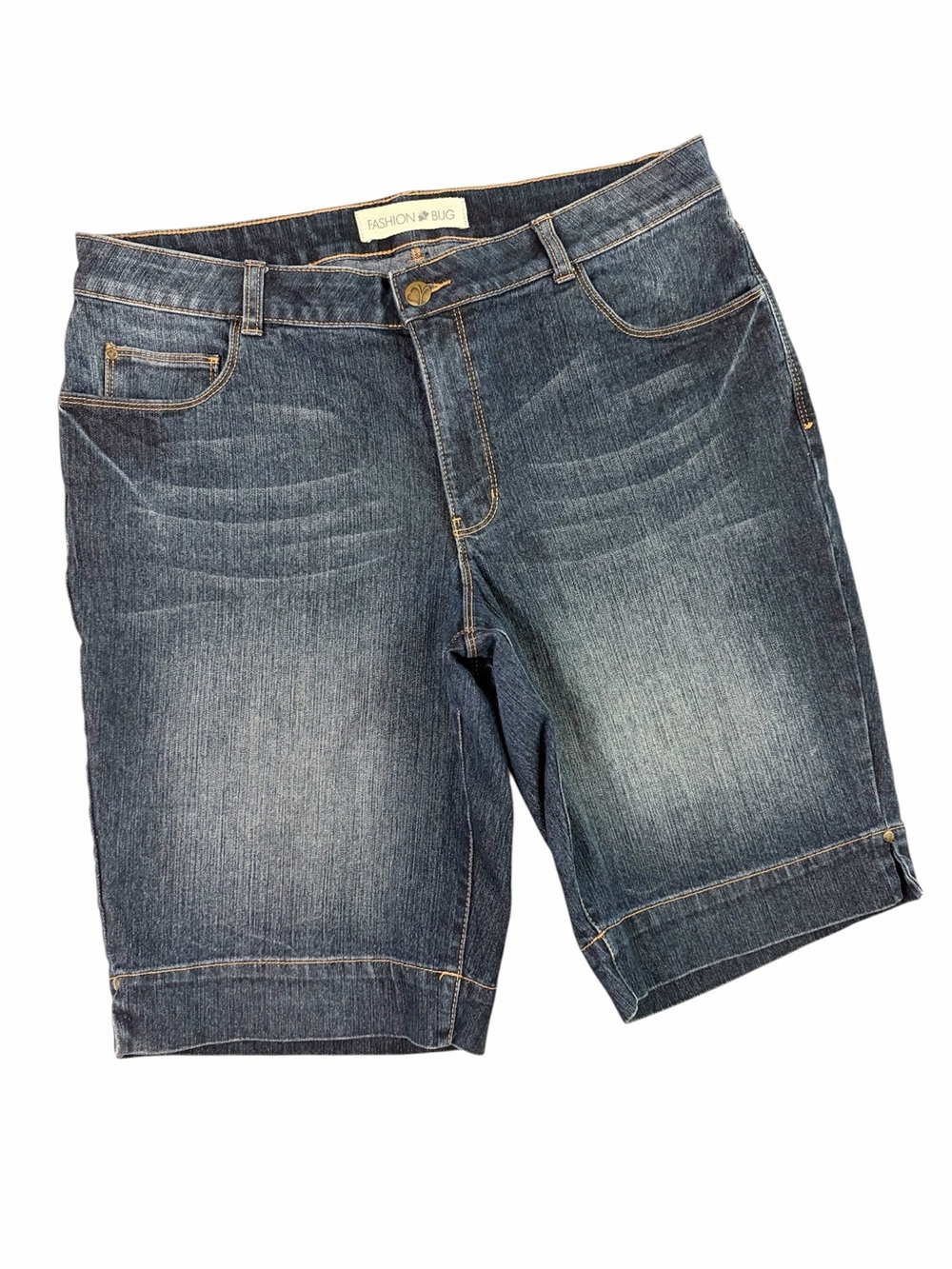 Fashion Bug Denim Bermuda Walking Shorts (16W) Stretch Dark Wash Cuffed Y2K